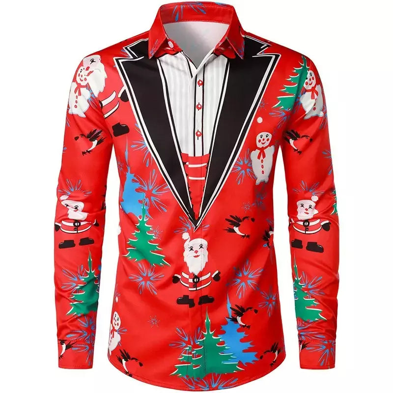 2024 novo estilo de natal papai noel camisa gráfica para homens casual vintage impressão 3d manga longa roupas feriados festa y2k topos