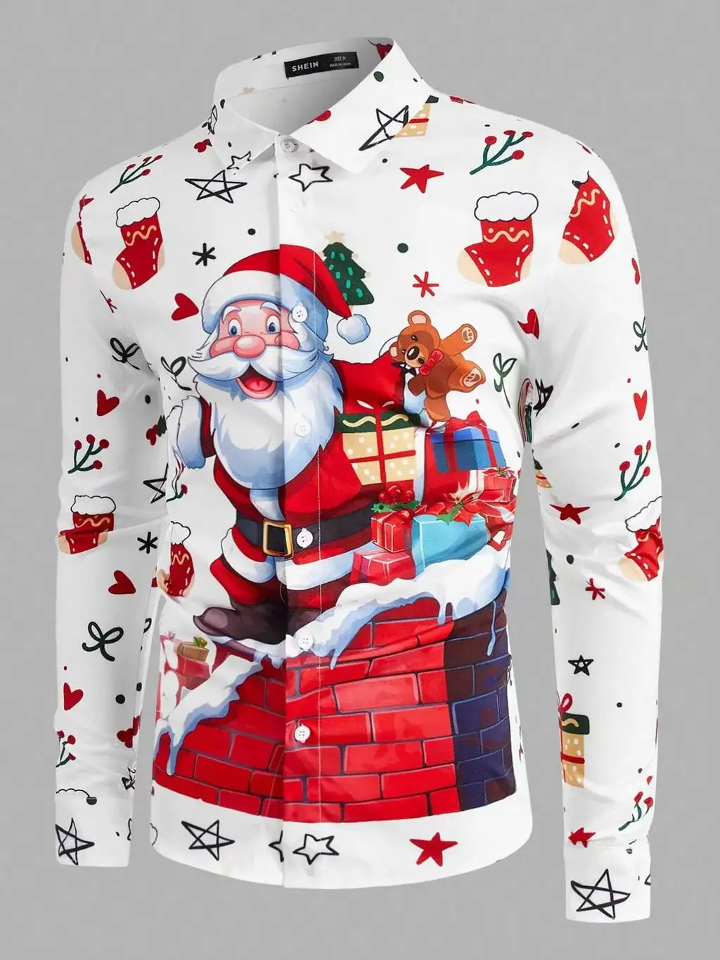 2024 novo estilo de natal papai noel camisa gráfica para homens casual vintage impressão 3d manga longa roupas feriados festa y2k topos