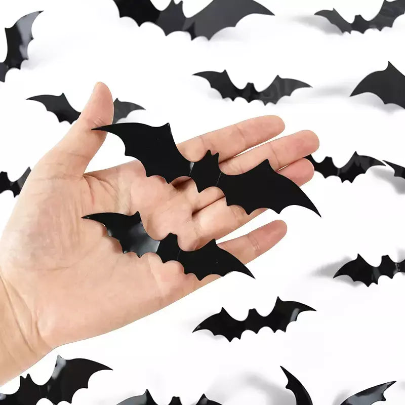 Halloween 3d morcego preto adesivos de parede para casa quarto decoração interior adereços assustadores crianças festa favores decalques parede janela adesivo