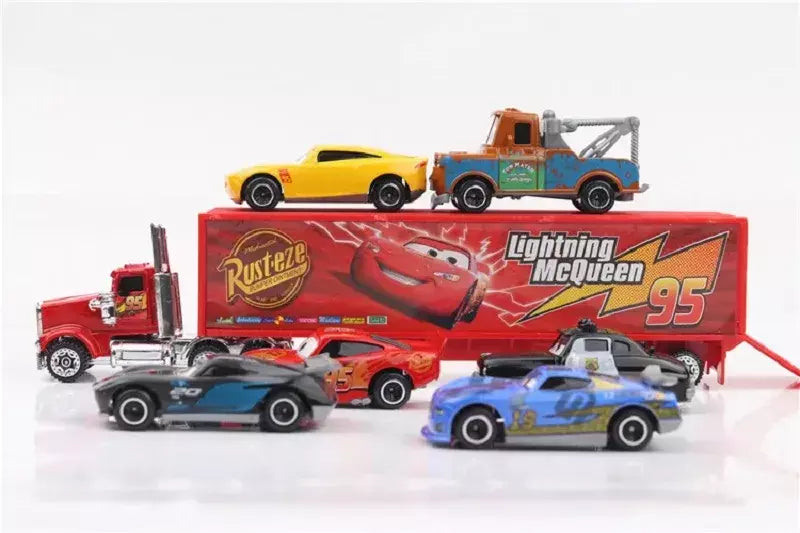 6-7 pçs disney pixar carro 3 2 1 relâmpago mcqueen caminhão mack jackson tempestade diecast metal carro de corrida dinoco racer brinquedo conjunto menino presente