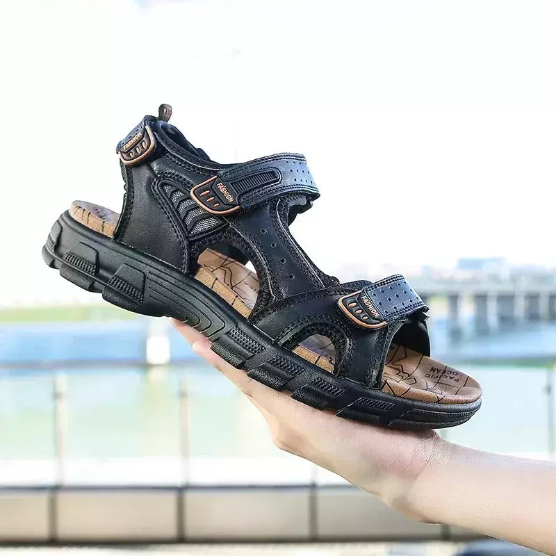 Sandálias masculinas de couro para menino, sapatos de grife da moda, verão, marca original, 2024