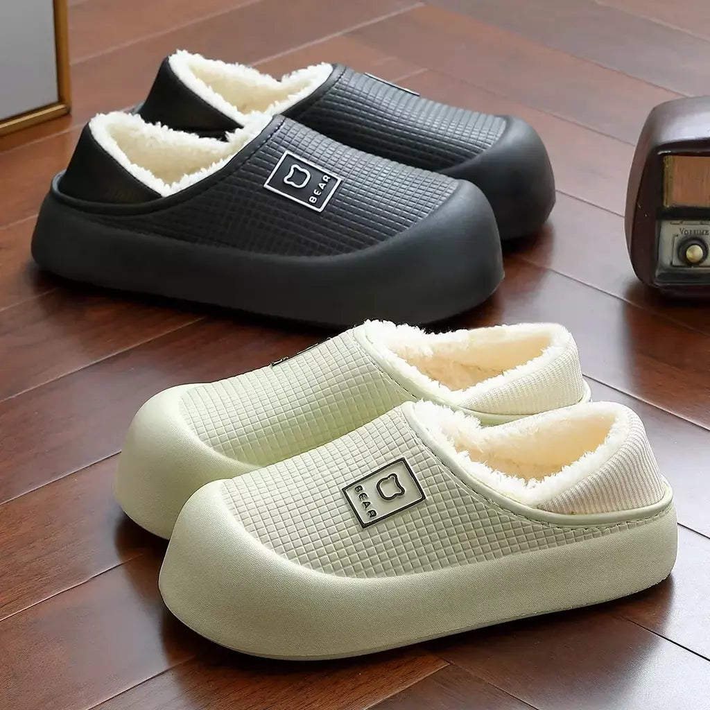 Chinelos de algodão para mulheres inverno saco à prova dwaterproof água salto quente antiderrapante chinelos de pelúcia para homens fundo grosso sapatos de casal