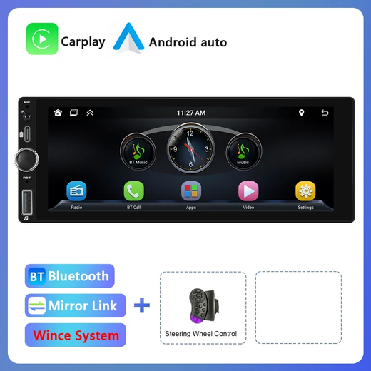 Podofo 1din android mp5 rádio estéreo do carro 6.86 "sem fio carplay android auto bluetooth receptor de rádio fm tf/usb 1din multimídia