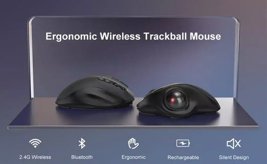 Jomaa preto 2.4g + bluetooth sem fio trackball mouse recarregável rollerball ratos ergonômicos controle de polegar mouse gaming