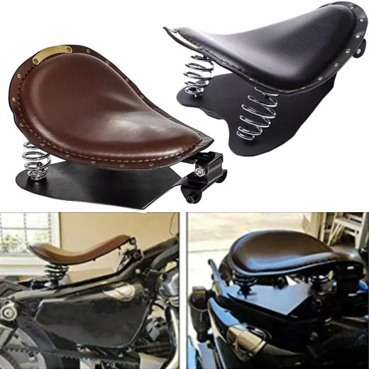 1 conjunto de assento solo de couro retrô para motocicleta + suporte de mola de 3 "para harley chopper sportster personalizado para bobber, honda e yamaha