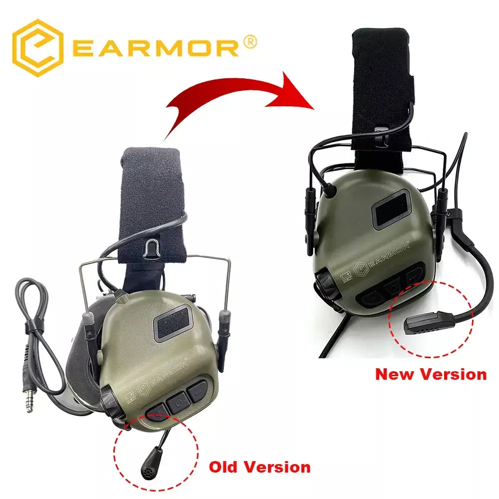 Earmor m32 mod4/se tiro earmuffs tático redução de ruído fone com capacete arco ferroviário adaptador com kenwood ptt adaptador novo