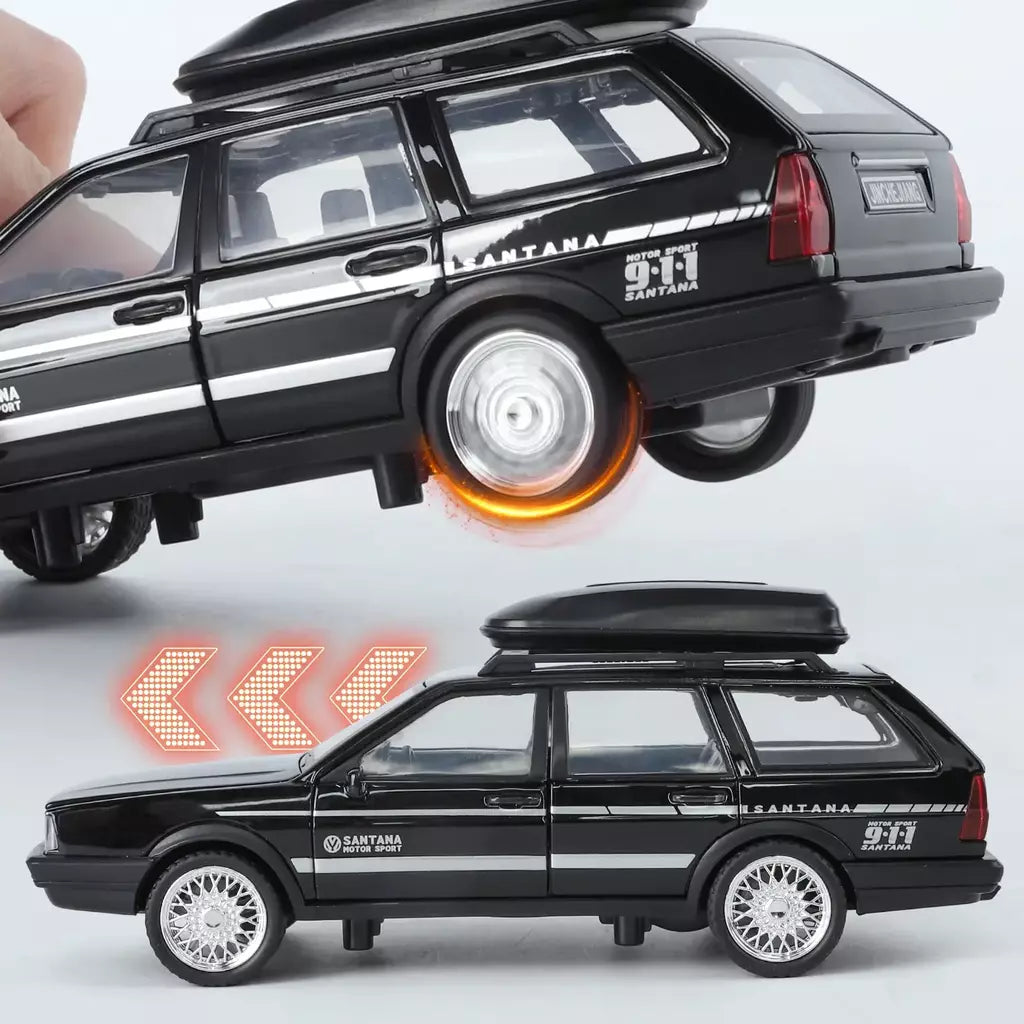 1:32 volkswagenwerk santana wagon liga de metal diecast modelo carro som & luz puxar para trás simulação clássica coleção hobby presente