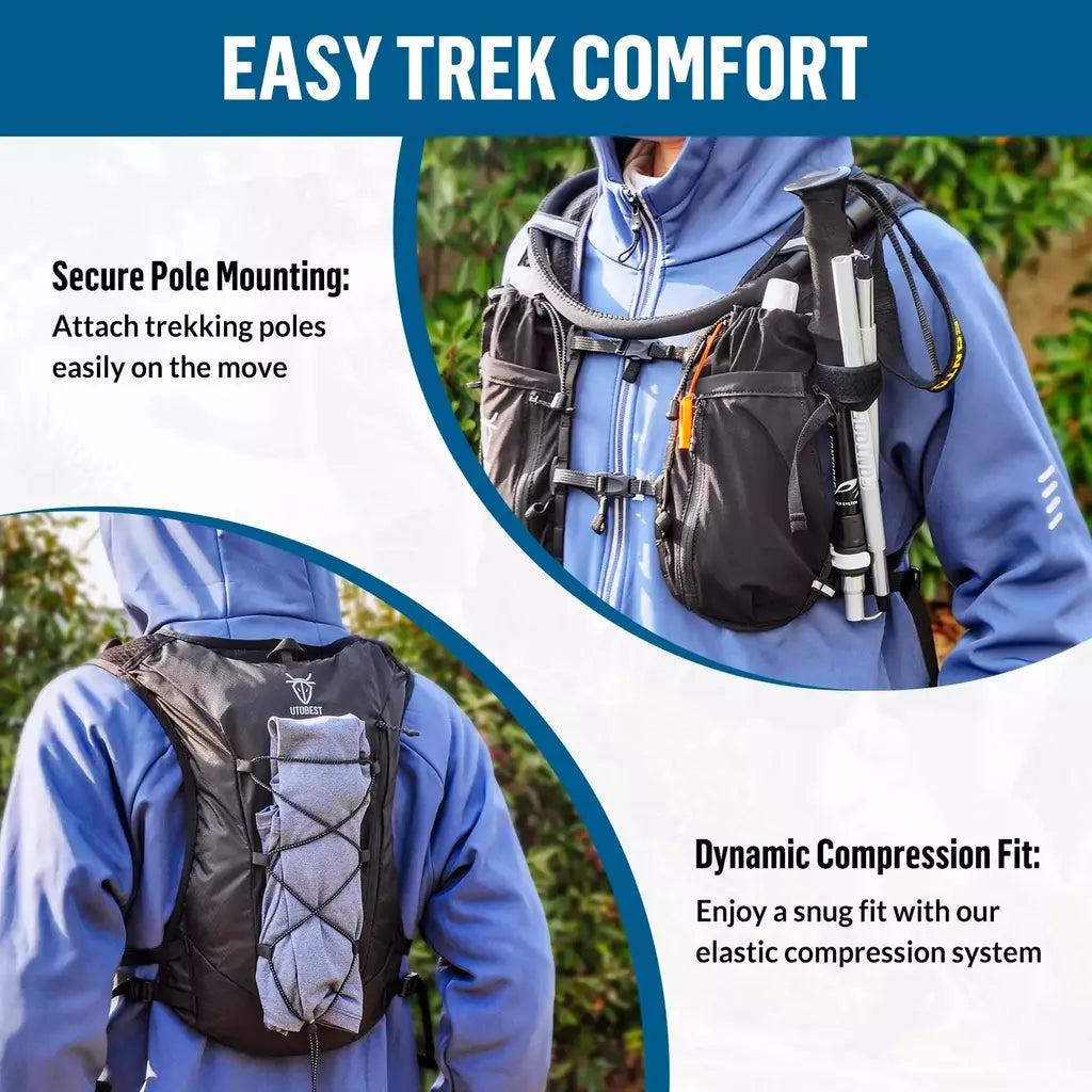 UTOBEST Trail Running Mochila, Colete de Hidratação Ultra Leve, Bexiga De Água 2L, Caminhada Ao Ar Livre, Maratona, Caminhada, 10L