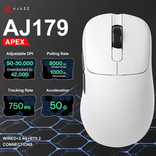 Ajazz AJ179 Apex PAW3950 Mouse para jogos sem fio com base de carregamento RGB, mouse macro para computador gamer, mouse ergonômico leve para PC