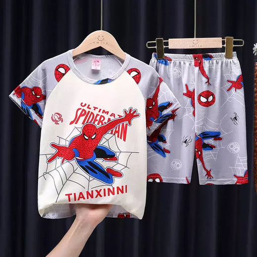 Conjunto de pijamas de manga curta infantil, roupa de menino, roupa de dormir infantil, verão