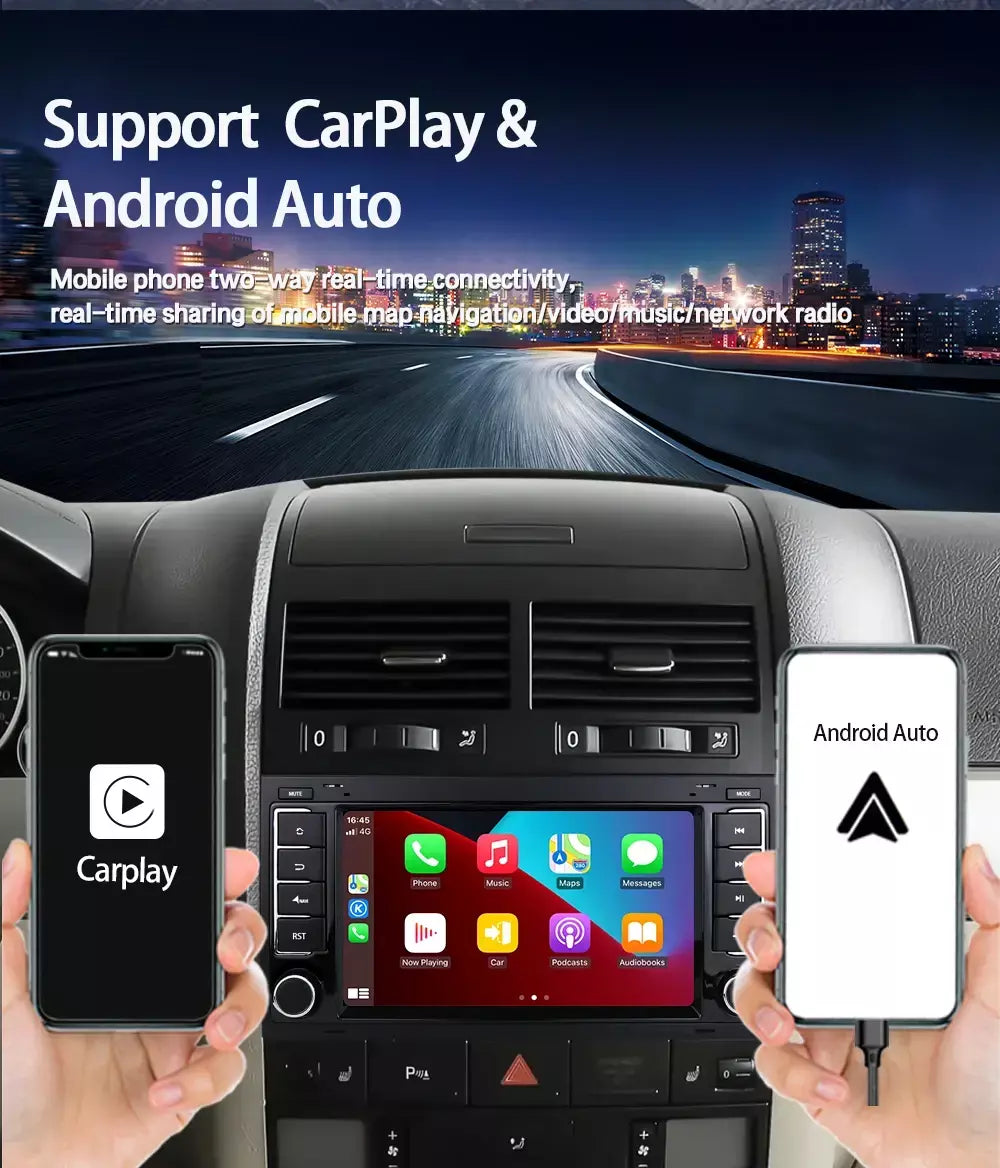 Leitor multimídia carro com Bluetooth, Android 13, 2 Din, Carplay para Touareg T5 Transporter, Volkswagen VW 2002-2010, Auto Bluetooth