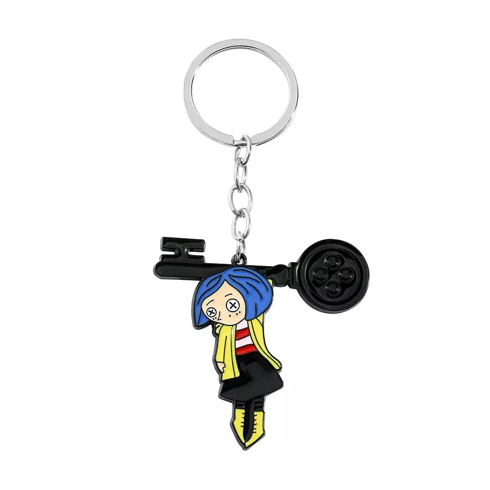 Figura de desenho animado Coraline e chaveiro de porta secreta, filme de anime emocionante de fantasia, pingente esmaltado, chaveiros, presentes de ornamento