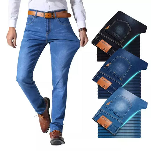 Jeans estilo clássico irmão Wang masculino, casual, stretch, fino, calça jeans, azul claro, calça preta, marca masculina