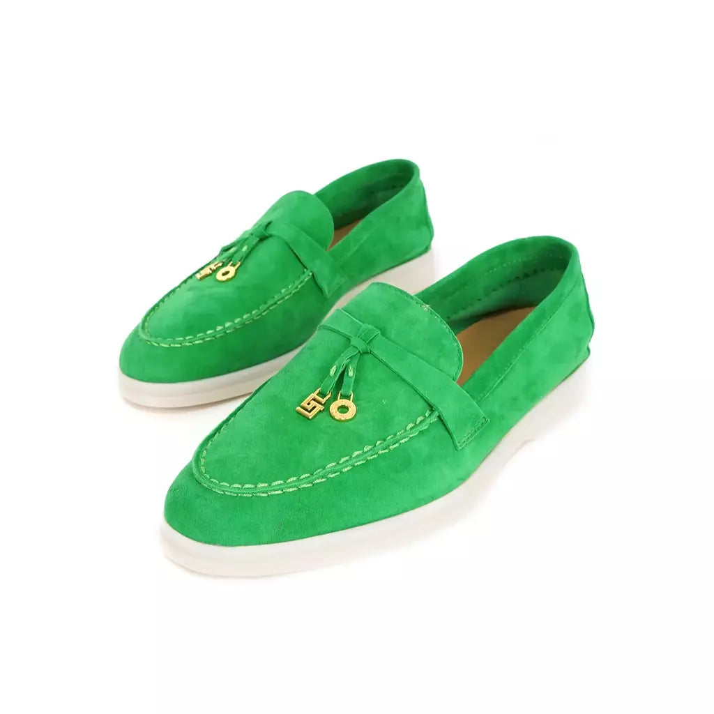 Sapatos de mula de camurça antiderrapante para mulheres, sapatos para dirigir, pingente de metal, marca de luxo, moda casual confortável, Le Fu