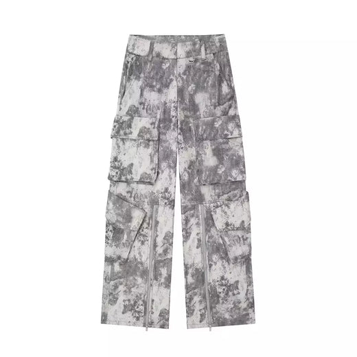 Calças TRAF-Cargo para Mulheres, Patch Pockets, Impresso, Cintura Média, Fly com Zíper, Streetwear, Calças Femininas, Moda