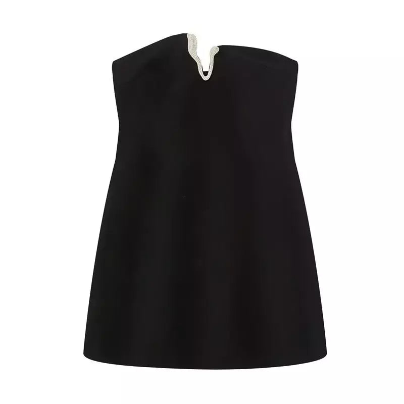 Tfmln moda feminina mini vestido sem alças verão 2025 novo chique diamante com decote em v sexy fora do ombro vestidos curtos elegante vintage ?