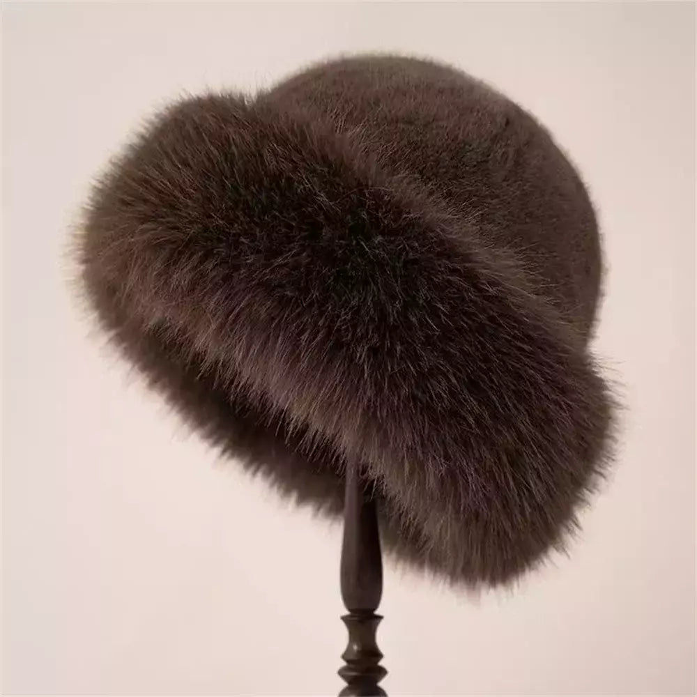 Chapéu de pele de vison feminino, grosso e quente chapéu de pescador, boné mongol, moda feminina coreana, novo, inverno