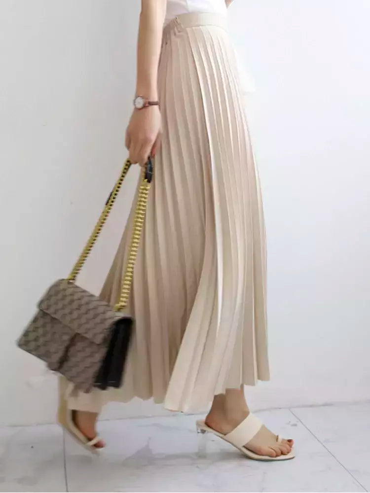 Marca designer feminino primavera outono elegante chique sólido saia plissada cintura alta moda de luxo com elástico feminino C-035