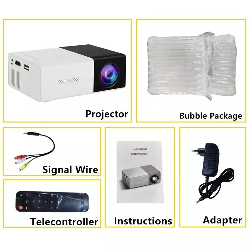 Russmr novo yg300 mini projetor led yg300 versão atualizada 1000 lúmen 320x240p hdmi-compatível usb áudio casa media player