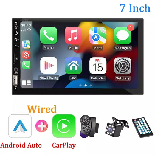 Carro Multimedia Player com Android Auto Carplay, HD Touch Screen, FM, Entrada AUX, Bluetooth, MirrorLink, Autoradio, 1 Din, 7 em