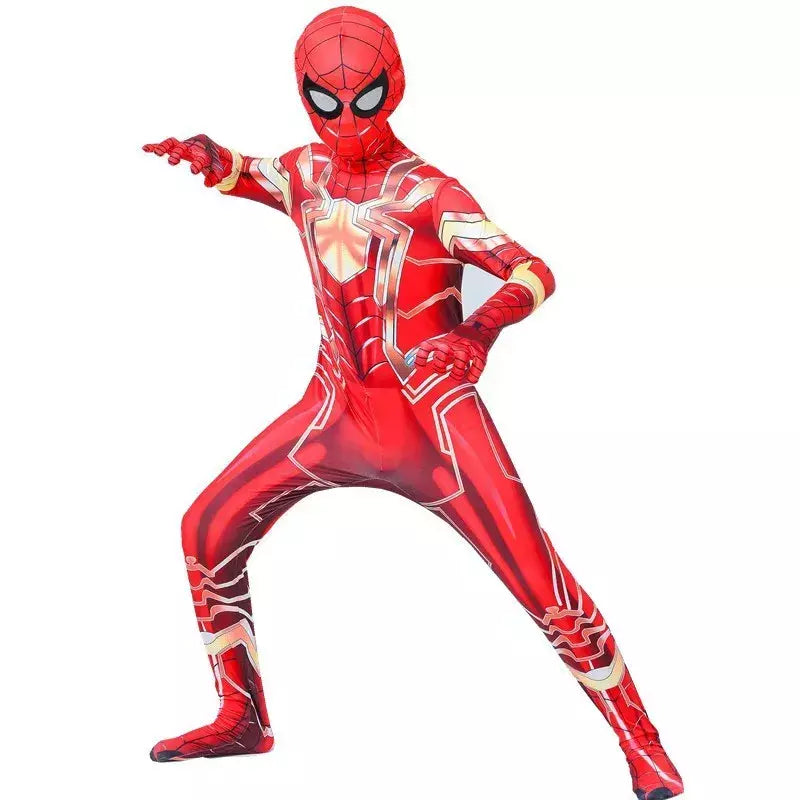 Crianças super-herói bodysuit milhas cosplay peter parker traje dos desenhos animados halloween conjunto com capuz traje de férias macacão com capuz separado