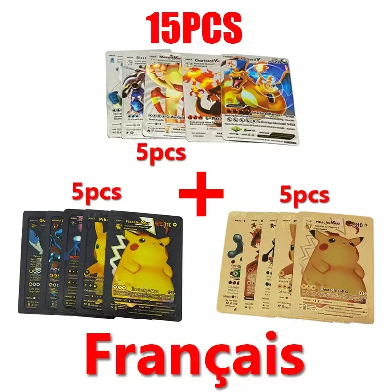 Pokemon arco-íris cartões ouro prata vmax gx cartão coleção batalha trainer cartão espanhol inglês francês criança brinquedos presentes de natal
