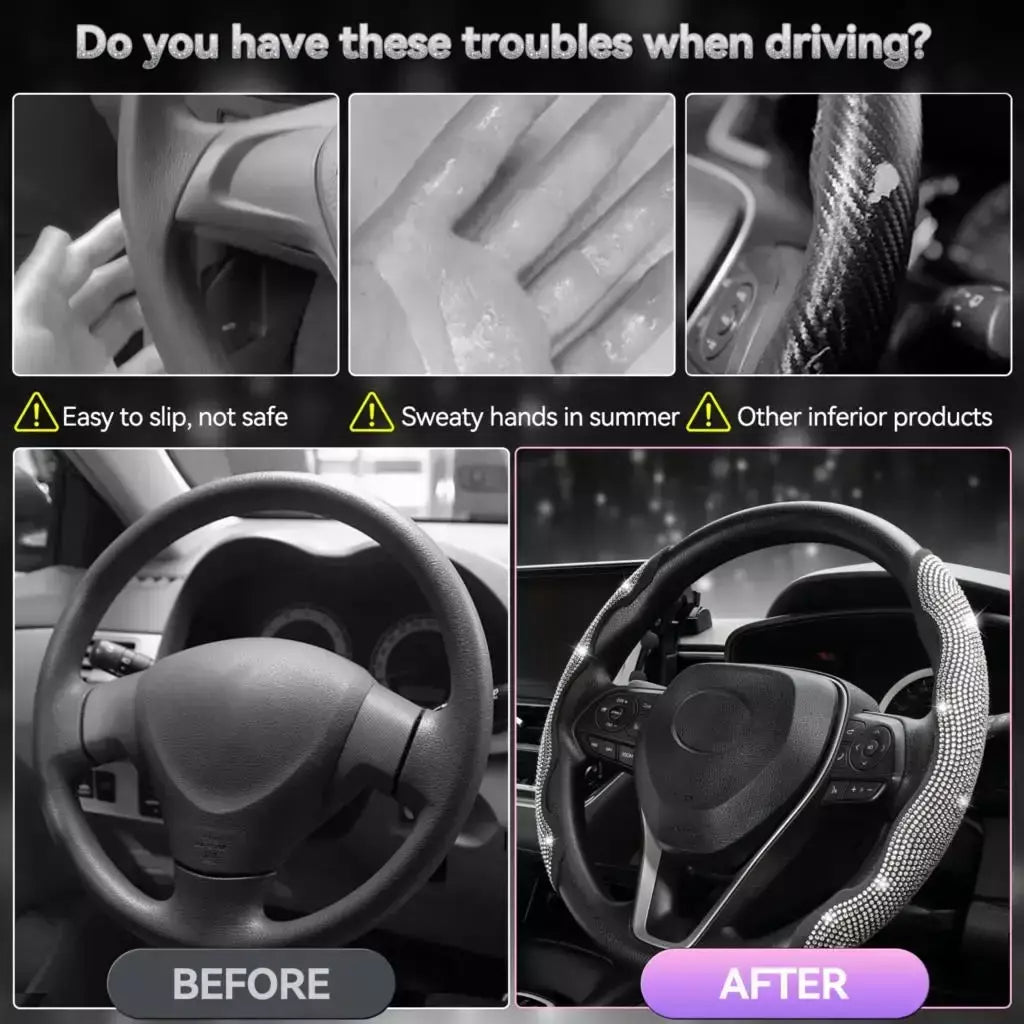 2 pçs diamante capa de volante do carro impulsionador antiderrapante cristal strass espumante para mulheres menina acessórios interiores do carro