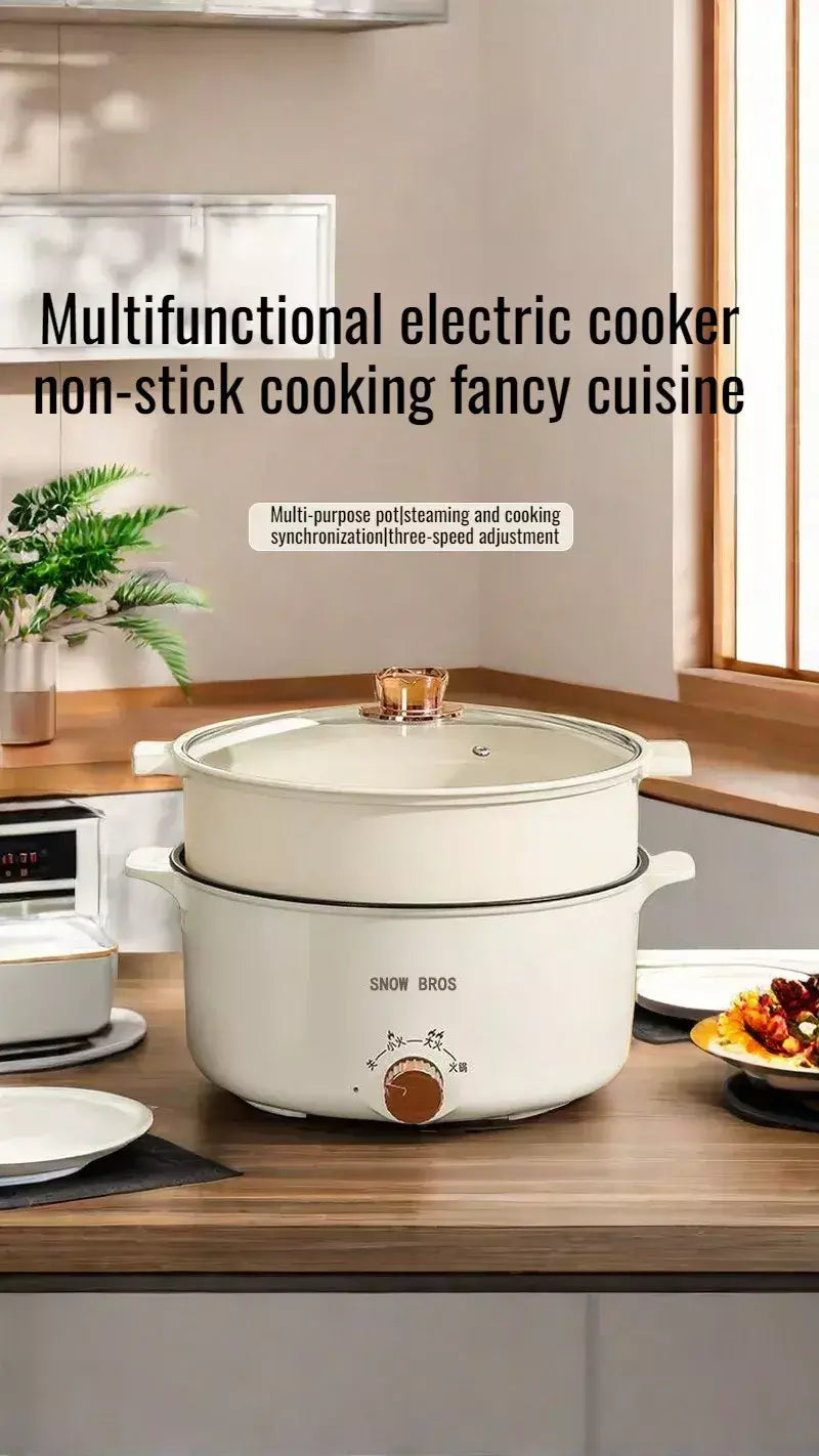 Pote de cozinha elétrico para dormitório estudantil, uso doméstico, panela quente multifuncional, panela elétrica pequena integrada, frigideira antiaderente