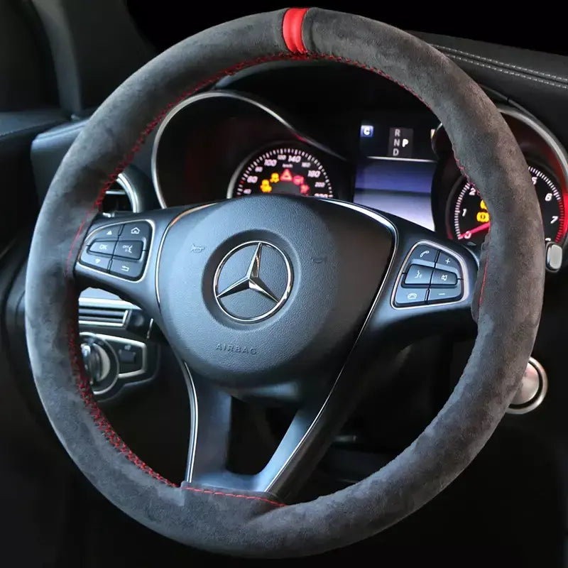 Capa de volante de carro de couro de camurça artificial universal 15 polegadas DIY acessórios de carro macio resistente ao desgaste com linha de agulha