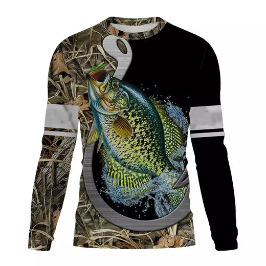 Camiseta de pesca impressa em 3D masculina casual roupas de manga comprida primavera e outono tops masculinos e femininos camiseta de manga comprida de pesca