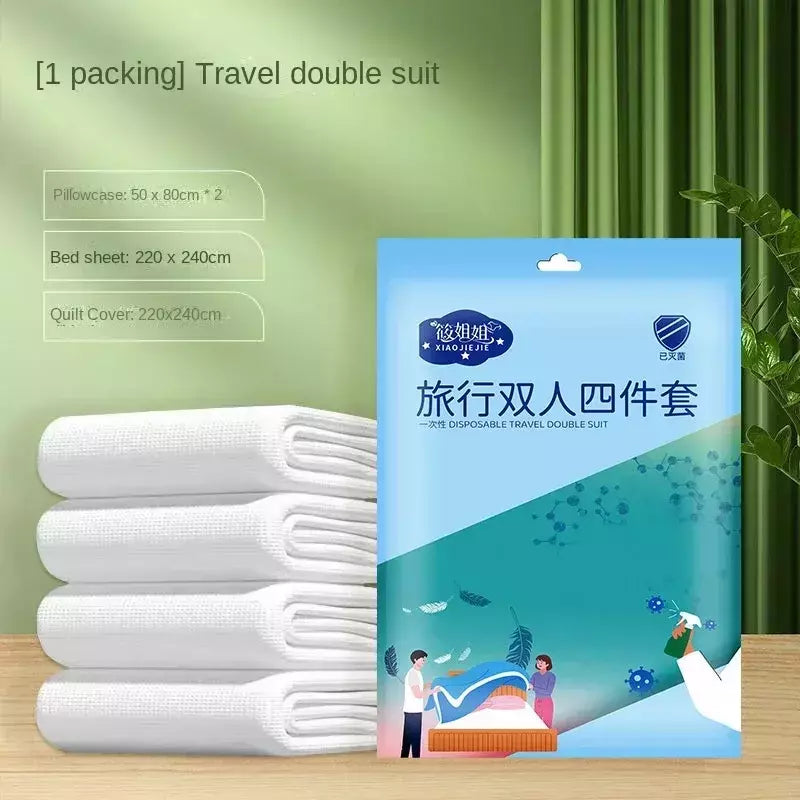 Folha de cama espessada algodão completo duplo, Conjunto de cama descartável, Viagem, Suprimentos de cama dupla, 3 Pcs Set