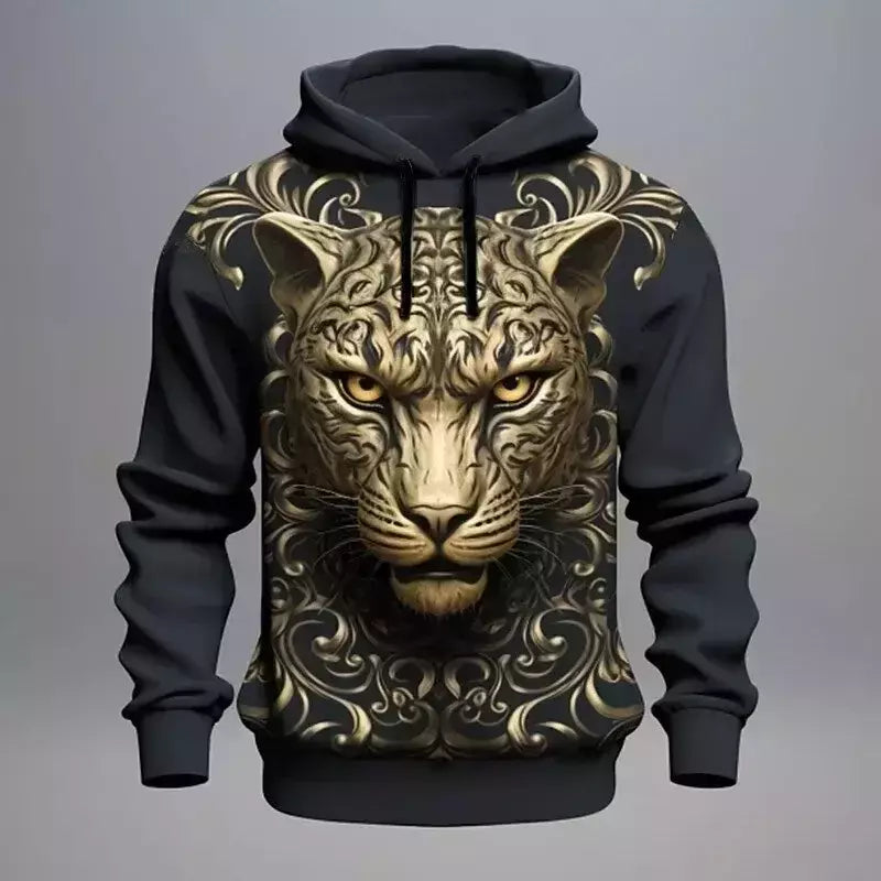 Moletom com capuz dragão estampado em 3D, pulôver casual, moletom de rua, roupas masculinas grandes, nova moda, outono e inverno