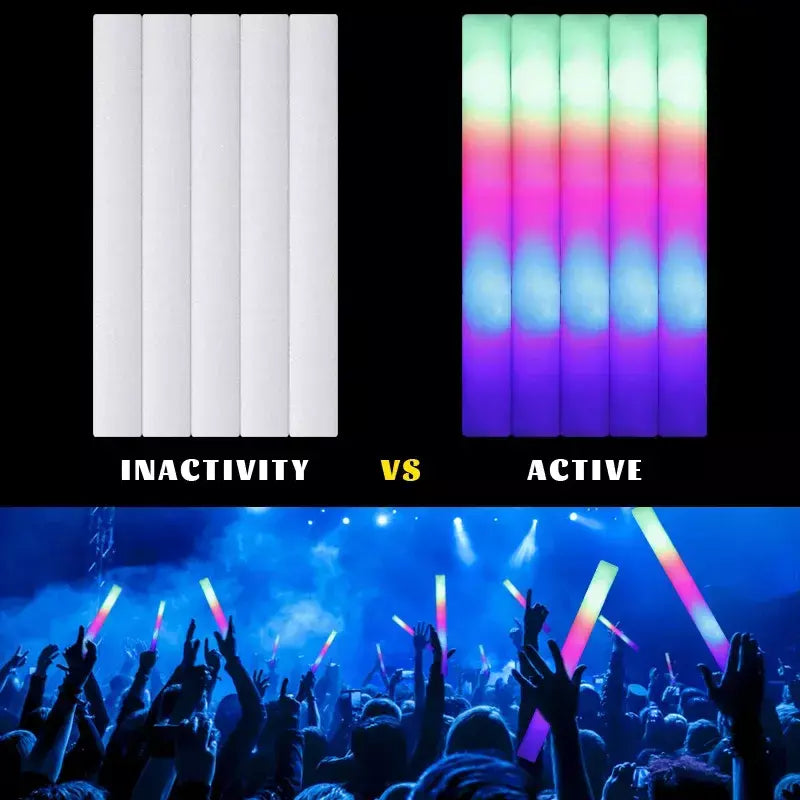 12/15/30/60 pçs led brilho varas em massa colorido rgb brilho espuma vara tubo de alegria luz escura para natal aniversário festa de casamento suprimentos