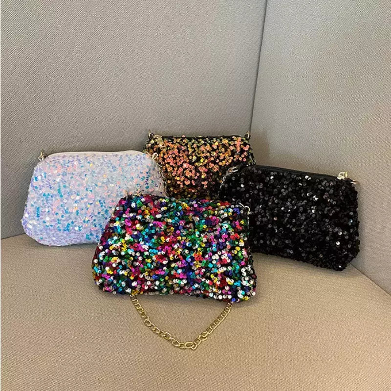 Lantejoulas crossbody saco de corrente simples ins cor sólida lantejoulas bolsa de ombro axilas bolsa de telefone noite sacos de embreagem bolsa