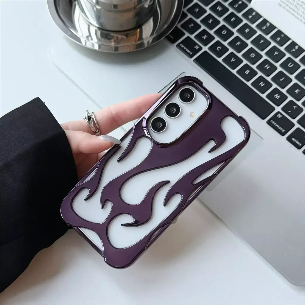Novo padrão de chama 3d caso para samsung galaxy s25 s24 s22 s23 ultra plus a16 a06 a55 moda oco fino à prova de choque capa macia