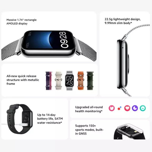 Versão global xiaomi mi band 8 pro pulseira inteligente 5atm à prova dwaterproof água 150 modos esportivos 1.74 "tela amoled gps oxigênio no sangue