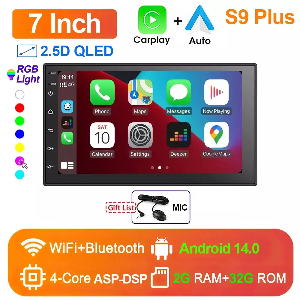 Rádio do carro reprodutor multimídia 9/10 "android 13 autoradio 2 din estéreo gps para nissan toyota kia vw suzuk hyunda renault honda ford