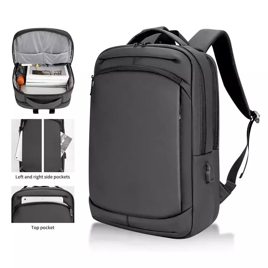 Qualidade PU Coberto Preto Cinza High School Use 16,5 polegadas Viagem Negócios USB Laptop Mochila