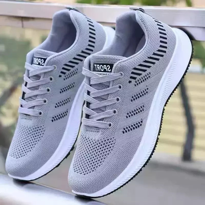 Tênis de caminhada antiderrapante e respirável masculino, sapato casual ao ar livre, confortável e elegante, tênis de corrida com renda, 2024