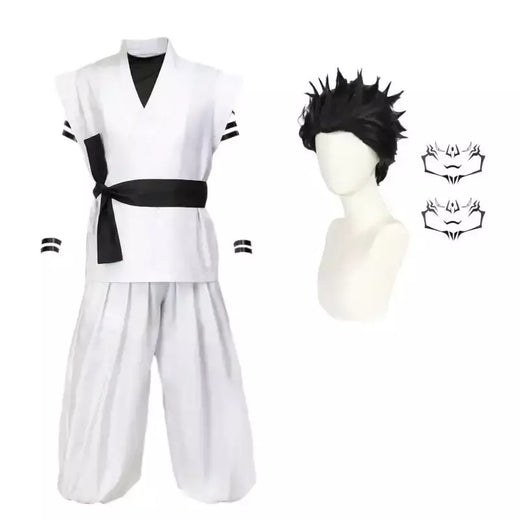 Dazcos ryomen sukuna traje branco kung fu terno com adesivos de tatuagem ryomen sukuna como megumi showdown cosplay traje conjunto completo