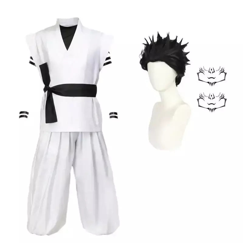 Dazcos ryomen sukuna traje branco kung fu terno com adesivos de tatuagem ryomen sukuna como megumi showdown cosplay traje conjunto completo