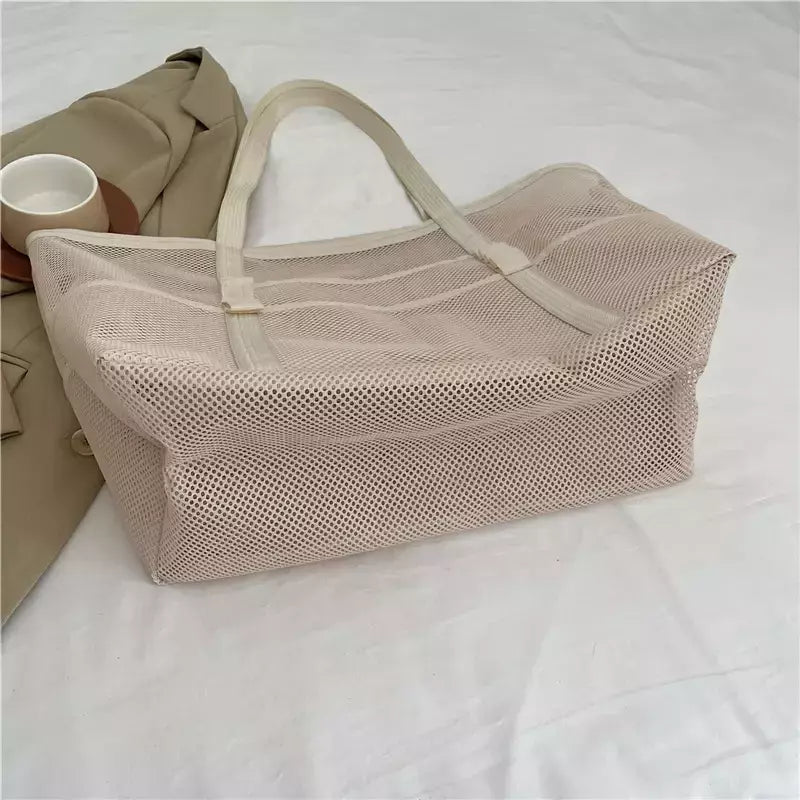 Bolsa de praia de malha portátil para mulheres, maquiagem, bolsa de lavagem, organizador de banho, Shopper Totes, verão