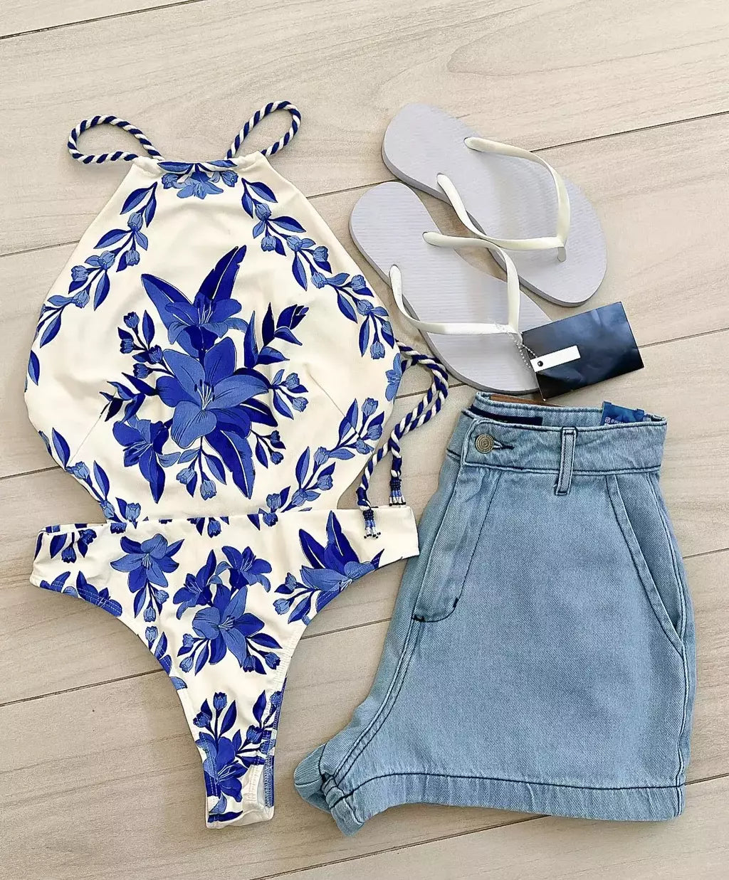 Maiô vintage de uma peça para mulheres, estampa retrô, moda praia halter, monokini sexy, maiô feminino, novo, 2024