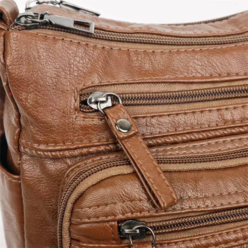 Bolsa de bolso multi couro PU vintage feminina, bolsas de ombro transversais femininas, bolsas de design de luxo, alta qualidade, 2023