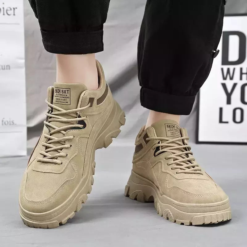 Sapatos de sola grossa masculina, botas de deserto, táticas calorosas, strappy nu, moda ao ar livre, novo, inverno, 2023
