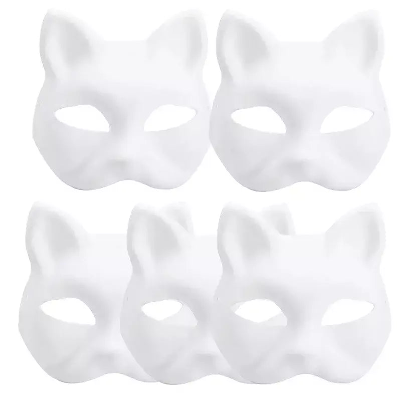 1-20 pçs máscara japonesa de papel em branco máscara halloween cosplay gato diy pintável meia máscara facial animal traje festa decoração artesanato prop