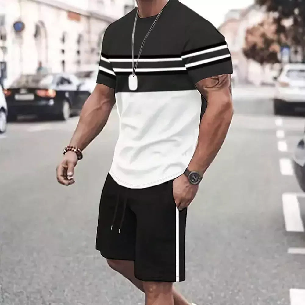 Conjunto de camiseta e shorts casuais masculinos, tops de praia estampados em 3D, moda streetwear, roupas esportivas, estilo havaiano, novo, 2 peças