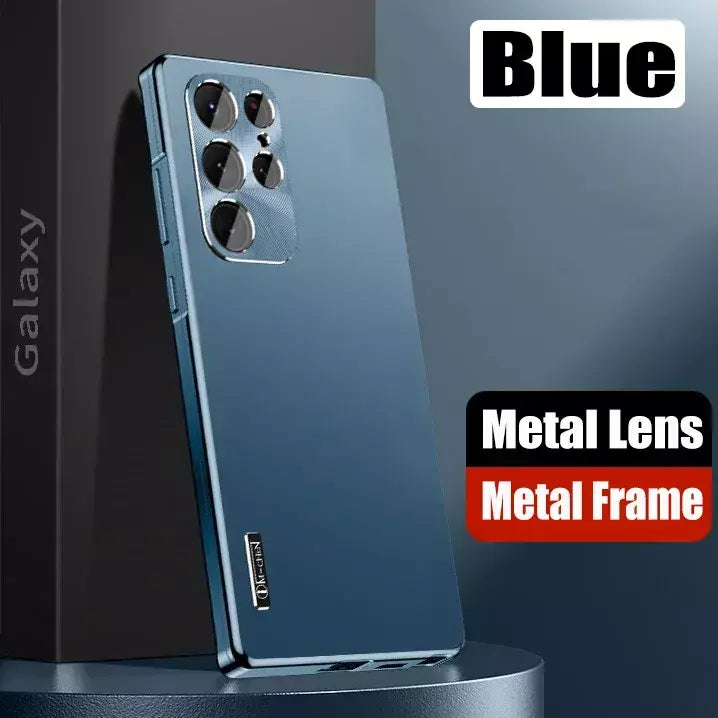 Moldura de alumínio com fecho magnético, capa traseira de plástico de metal para samsung galaxy s25 ultra s24 ultra s23 s22 s21, capa forte à prova de queda