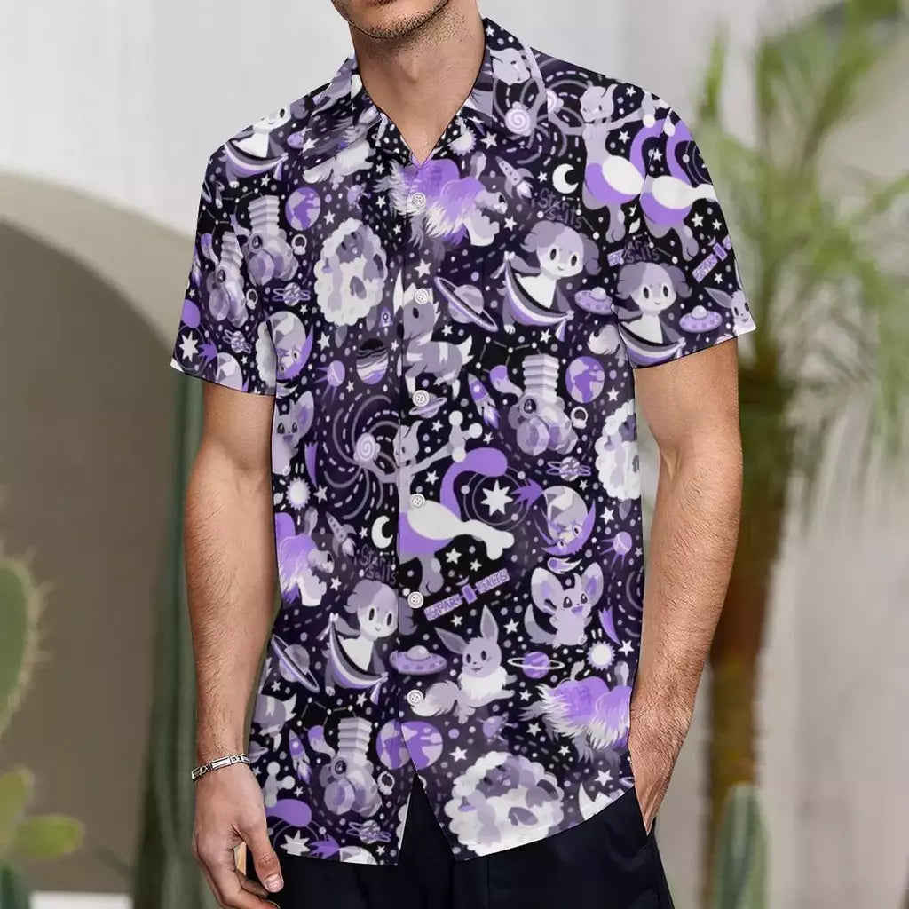 Camiseta havaiana masculina de manga curta, estampa de ovelha 3D, roupas de praia soltas, camisas grandes, verão