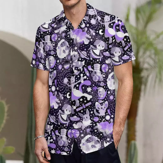 Camiseta havaiana masculina de manga curta, estampa de ovelha 3D, roupas de praia soltas, camisas grandes, verão